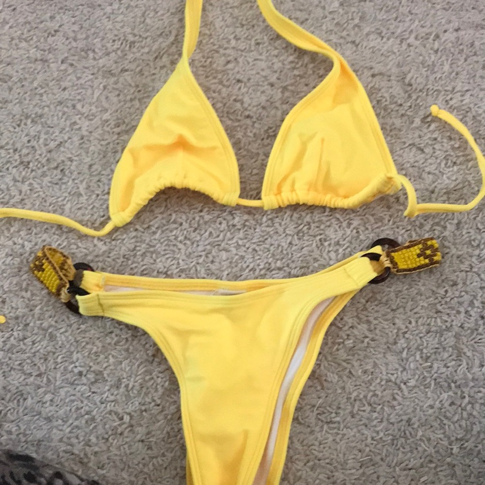 Bright yellow with hoops and beating on the side boutique Brazilian butt bikini